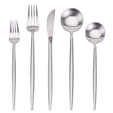 Matte Silverware Set, SHARECOOK 20-Piece Stainless Steel Satin Finish Flatware Set Service for 4, Kitchen Utensil Set, Tableware Cutlery Set for Home and Restaurant, Dishwasher Safe