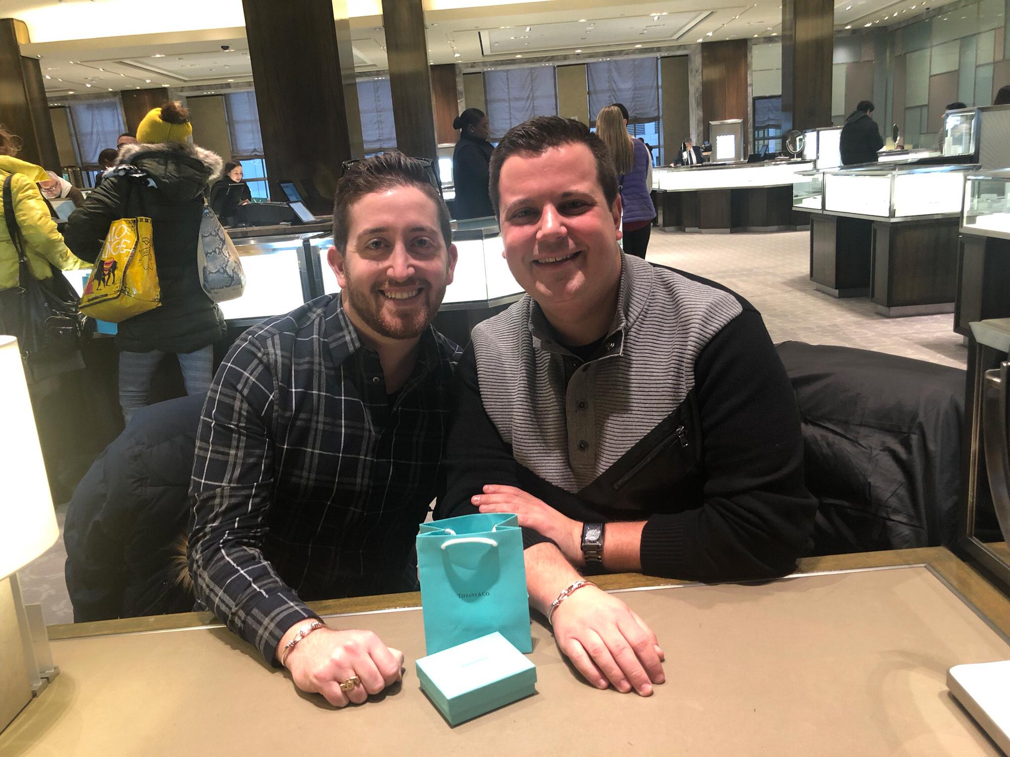 The day after we got engaged!  Jake bought Greg a matching bracelet.