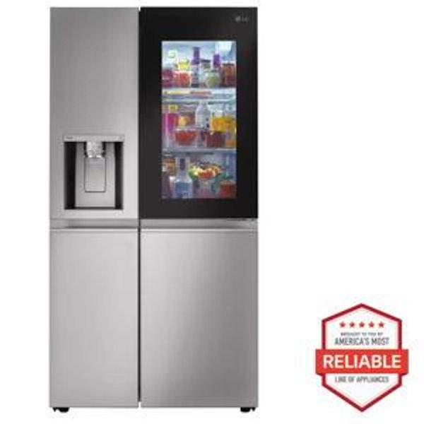LG 27 cu. ft. Side-By-Side Refrigerator with Instaview Glass, Craft Ice, and Recessed Handles in PrintProof Stainless Steel LRSOS2706S