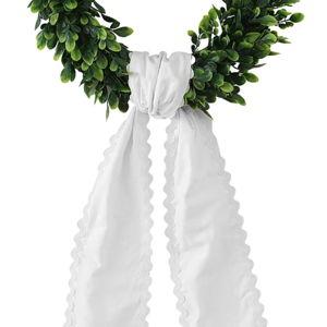 Wreath Sash for Front Door,Canvas RIC Rac Trim Wreath Accessories for Yard Doorway Indoor Outdoor Bridal Shower Xmas Home (White-White Trim)