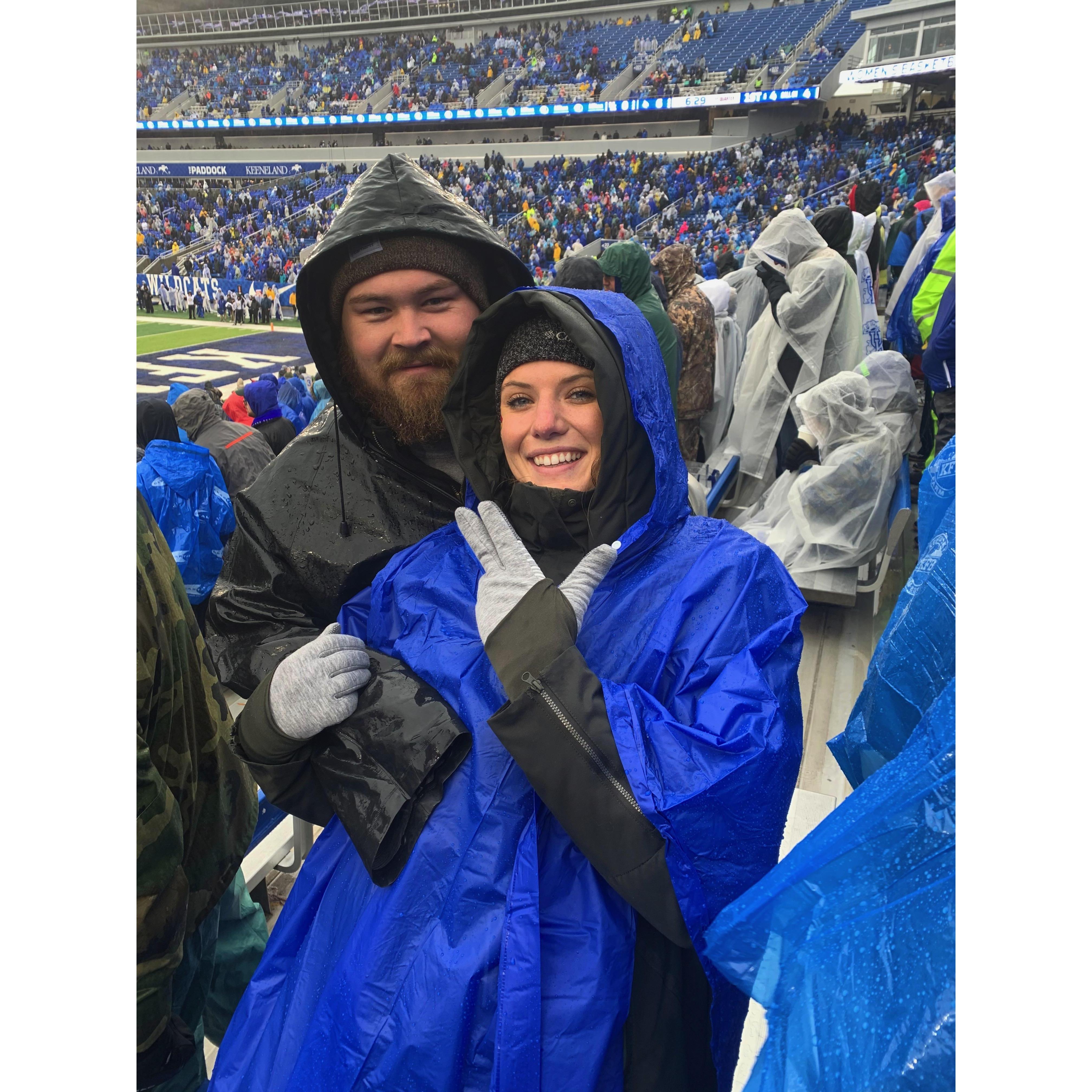 Cheering on the Cards in the freezing rain!