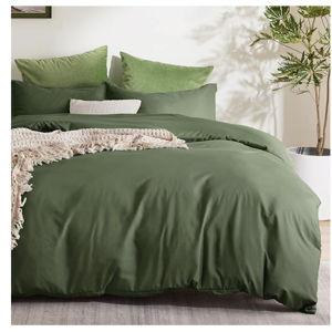 Bedsure Duvet Cover Queen Size - Soft Double Brushed Bedding Set for Kids & Adults, Zipper Closure, 3 Pieces, Includes 1 Duvet Cover (90"x90") & 2 Pillow Shams, NO Comforter, Olive Green