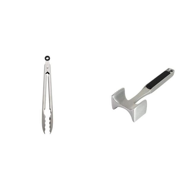 KitchenAid Stainless Steel Utility Tongs, 10.28 Inch & Gourmet Meat Tenderizer, One Size, Black