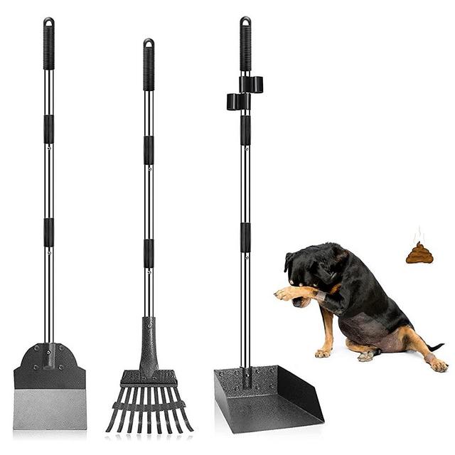 LUFFWELL Pooper Scooper, 41.8” Dog Pooper Scooper for Large Dog with Long Adjustable Handle, Heavy Duty Poop Scoop for Small Large Dogs, Metal Rake Tray Spade Great for Grass, Gravel, Dirt