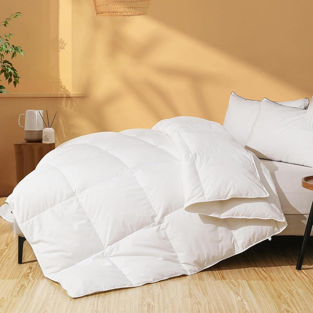 DOWNSTORIA Feather Down Fiber Comforter King Size, Ultra Soft 100% Cotton Duvet Insert, Luxurious Hotel Collection White Bedding Comforters, All Season Medium Warmth 106 x 90 Inch.