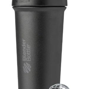 BlenderBottle Sport Sleek Shaker Cup Insulated Stainless Steel Water Bottle with Wire Whisk, 25-Ounce, Black