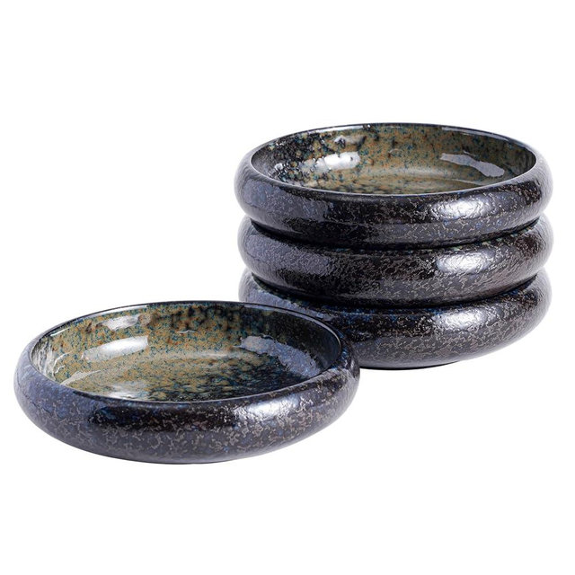 Uaral Japanese Salad Plate,Blue Plates and Bowls Set,Stoneware Plate Set,Appetizer Plates Set of 4,5.5inch,14oz(Nebula Blue)