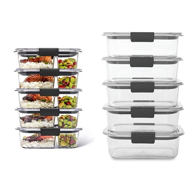 Rubbermaid Brilliance Meal Prep Containers, 2-Compartment Food Storage Containers, 2.85 Cup, 5-Pack & Brilliance Meal Prep Containers, 2-Compartment Food Storage Containers, 2.85 Cup, 5-Pack