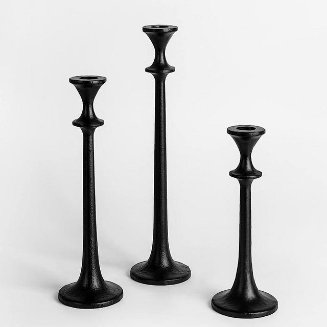 Black Iron Taper Candle Holder - Set of 3 Decorative Candle Stand - Candlestick Holder for Wedding, Dinning, Party