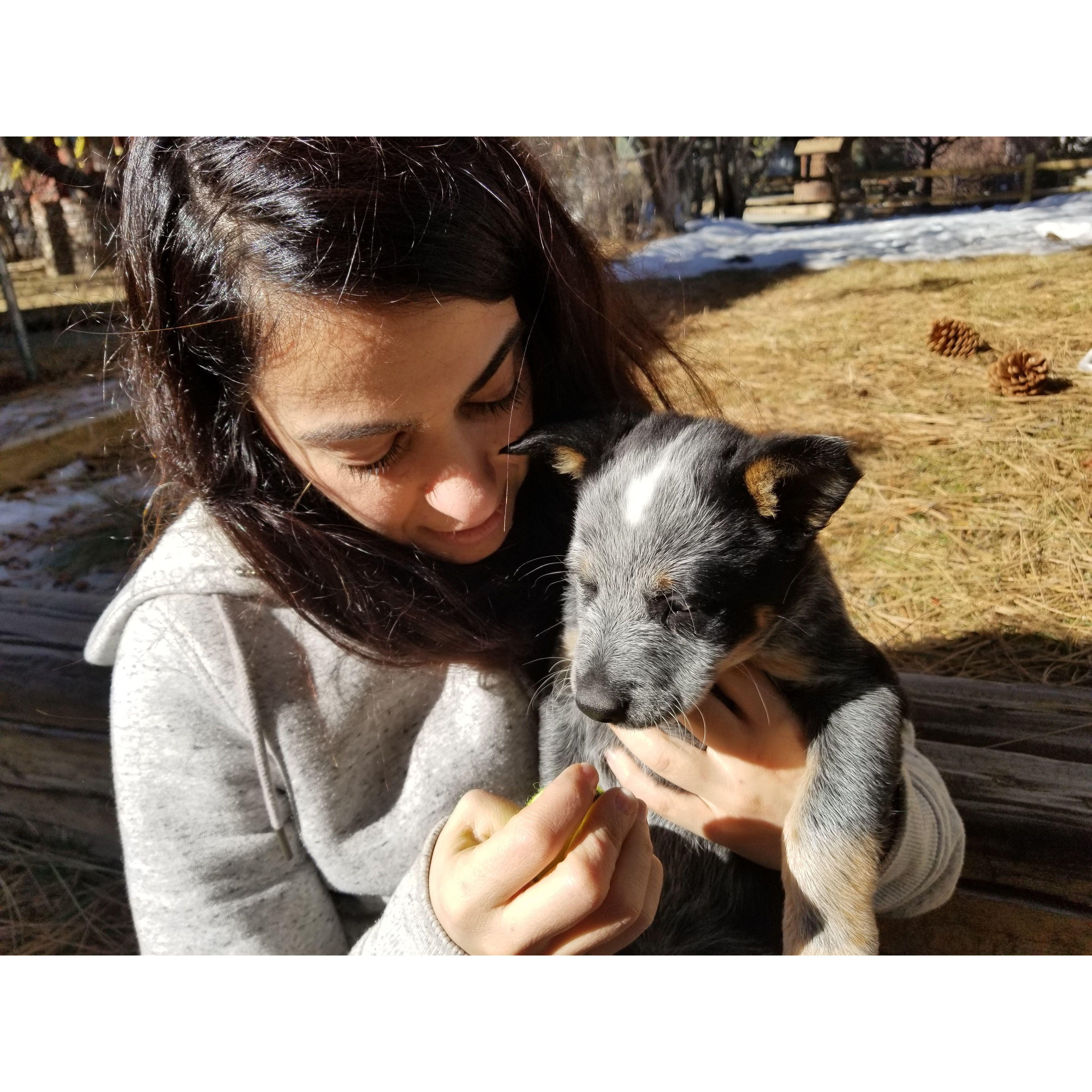 With baby Rumi in Big Bear- Feb 2021. (Rumi was only 2.5 months old)