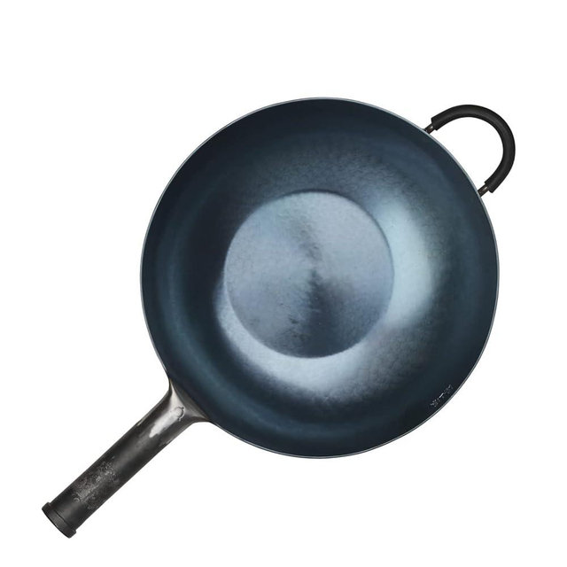 臻三环 ZhenSanHuan HandHammered Iron Wok Flat Bottom Induction Suitable (32CM Iron Handle with Help)