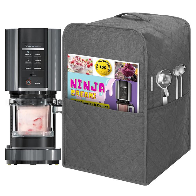 Ice Cream Maker Cover, Waterproof And Dust-Proof 600D Nylon Material,Maker Cover Case Compatible for Ninja CREAMi Deluxe Ice Cream Maker NC501/ NC301/ NC299 AMZ (Grey)