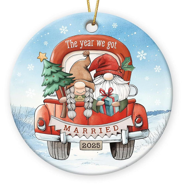 Wedding Gifts for Couples 2025 - Wedding Ornament As Bridal Shower Gifts, Double Sided Ceramic Ornament for Mr and Mrs Gift, Engagement Gift for Couples Newly Engaged