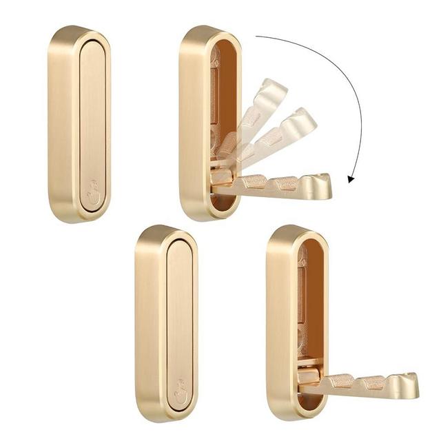 Dntorx Folding Wall Hooks, 4 Pcs Foldable Gold Coat Hooks Heavy Duty Foldable Hook Bathroom Towel Hooks Robe Hooks Wall Mounted for Hanging Coat Towels Clothes Hat Bags Keys