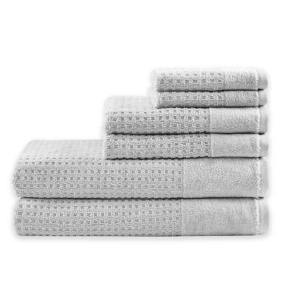 Madison Park 6-Piece Waffle Cotton Bath Towel Set in Grey