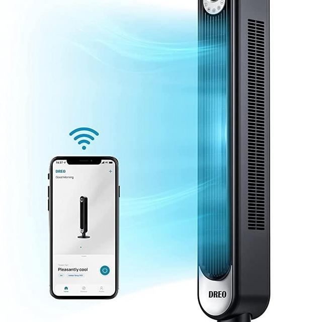 Dreo WiFi Voice Control Tower Fan, Works with Alexa/Google, Oscillating Floor Fan with 6 Speeds, 4 Modes, 12-Hour Timer, LED Display, Indoor Bladeless Standing Fans for Bedroom Home Office with Remote