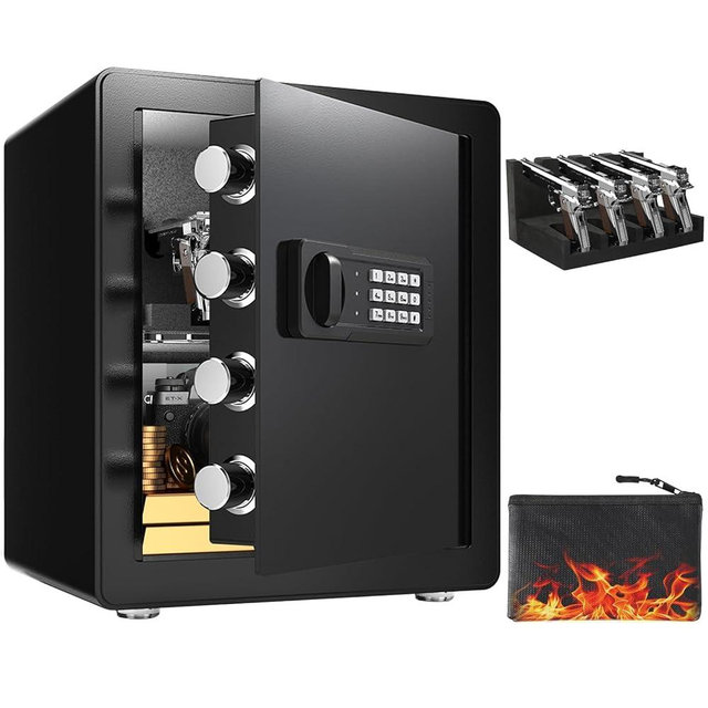 ANXINWEI Safe, 2.0 Cub Home Safe with Pistol Rack, Safe Box with Fireproof Waterproof Bag, Large Digital Safe with Dual Alarm System, Personal Cabinet Safe with Removable Shelf for Home Hotel Office