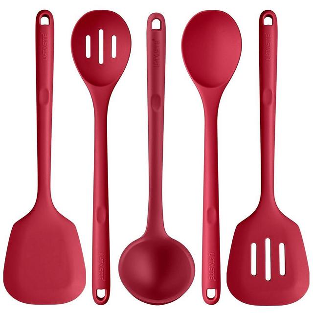 Silicone Kitchen Cooking Utensil Set: U-Taste 600℉ Heat Resistant 13.6in Long Kitchen Gadgets, BPA Free Non Stick Rubber Cook Accessories For Stir Frying, Serving, Basting, Mixing (5 Pieces, Red)