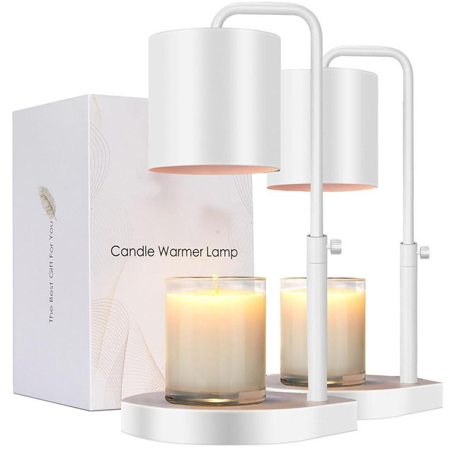 zukakii Candle Warmer Lamp 2 Pack Adjustable Height Dimmable Candle Lamp Warmer with Timer Compatible with Large Jar Candles No Flame Scented Candle Warmer with 2 Bulbs Mothers Day Gift -White
