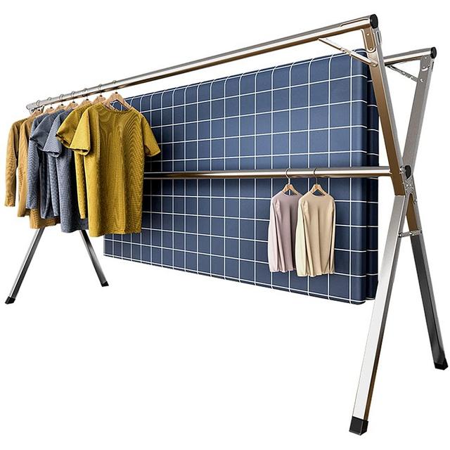 YACASA Clothes Drying Rack, 79 inch Stainless Steel Laundry Dry Racks, Foldable Adjustable Space Saving Cloths Rack, with Windproof Hooks