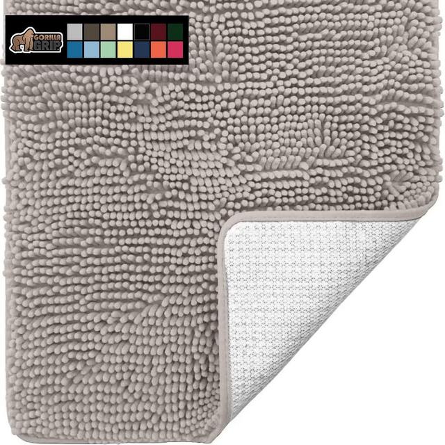 Gorilla Grip Bath Rug, 30x20, Thick Soft Absorbent Chenille Rubber Backing Bathroom Rugs, Microfiber Dries Quickly, Shaggy Machine Washable Mats, Plush Durable Rug, Bathtub and Shower Floor, Oatmeal