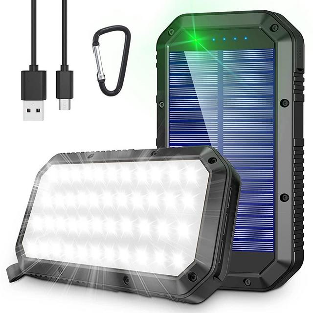 Solar Power Bank,Solar Charger,25000mAh Outdoor Waterproof Power Bank, Solar Portable Charger with 36 LEDs and 3 USB Output Fast Charging Ports, External Backup Battery for Camping