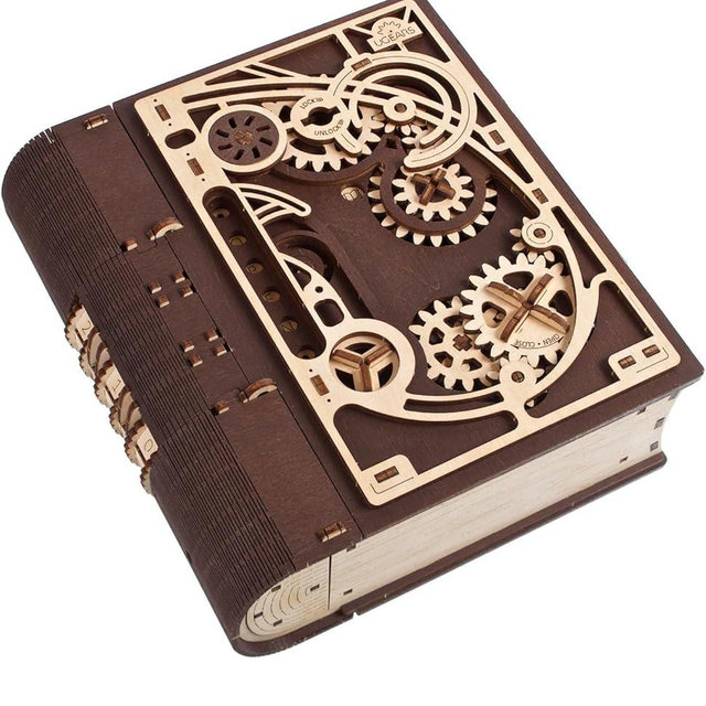 UGEARS Book of Secrets Puzzle Box - 3D Wooden Puzzles for Adults, Fun Wood Steampunk Combination-Lock - DIY Building Mechanical Model Kit for Fathers Day and Hobby Enthusiasts - 263 Pcs