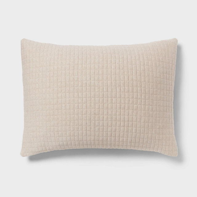 King Jersey Quilt Sham Oatmeal - Threshold™: Cotton Knitted, Check Jacquard Design, Machine Washable