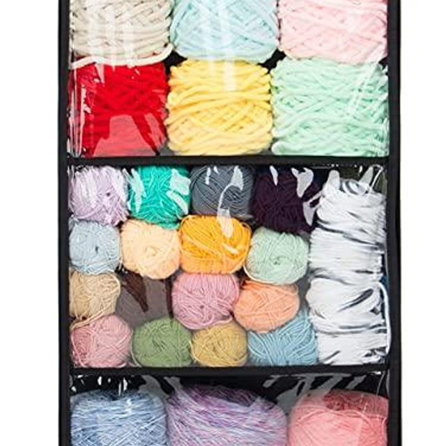 Hanging Yarn Storage Knitting Organizer Storage with 5 Compartments, Clear Wall Display Bulky Yarn Organizer for Knitting Needles, Crochet Hooks(Large Size) (Black)