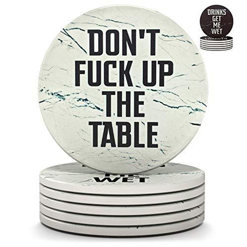Clever & Funny Coasters for drinks Absorbent with holder - 6 piece Ceramic White Marble coaster set - Drink coasters with holder - Cup coasters - Table coasters - Coasters funny - Living room decor