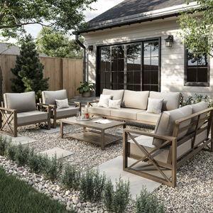 5 Pieces Modern Outdoor Furniture Patio Conversation Sets With Olefin Fabric - Beige