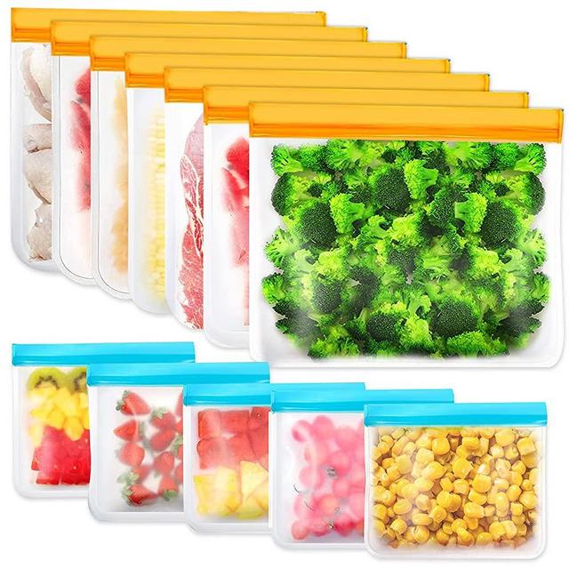 Reusable Storage Bags, 12 Pack BPA Free PEVA Reusable Freezer Bags,Reusable Gallon Bags, Reusable Sandwich Bags, Silicone Food Bags for Women, Men and Kids