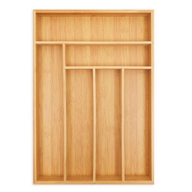 Juvale Bamboo Silverware Holder, 6-Compartment Utensil Drawer Organizer Tray for Kitchen, Cutlery, 17x12x2 In
