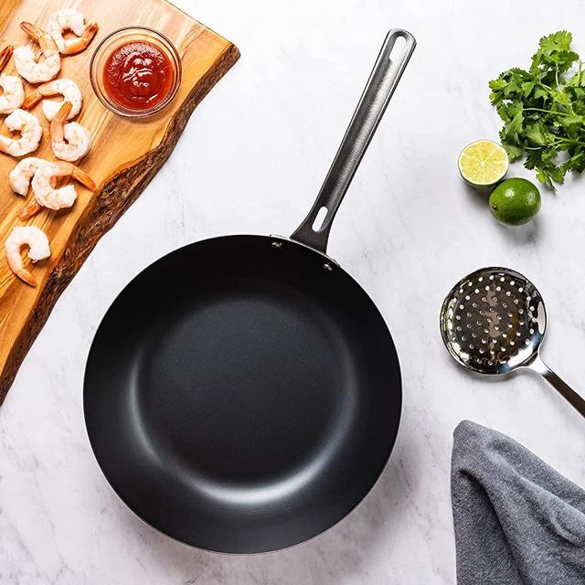 Viking Culinary Blue Carbon Steel 12-Inch Wok/Chef's Pan, Black