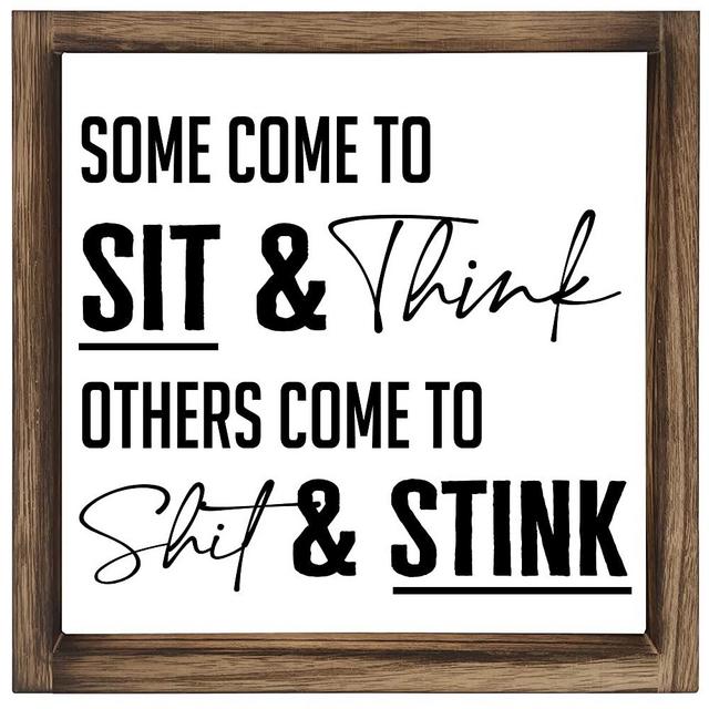 Funny Farmhouse Bathroom Decor Signs - 6 Interchangeable Wall Decorations w/ Hilarious Sayings and Rustic Frame - Instantly Create a Fun Filled Bathroom In Your Home