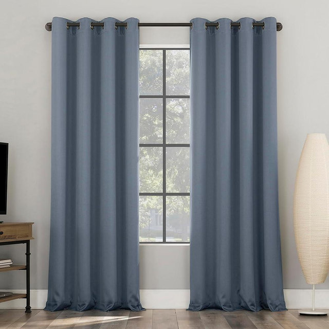 Sun Zero Nordic 2-Pack Theater Grade Noise Reducing Extreme 100% Blackout Grommet Curtain Panel Pair, 52" x 84", Denim Blue