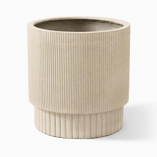Fluted Ficonstone Indoor/Outdoor Planter, Extra Large, 27"D x 27"H, Alabaster