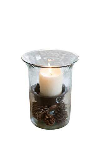 First of a Kind Small Glass Hurricane Pillar Candle Holder with Rustic Metal Insert, Perfect as a Centerpiece