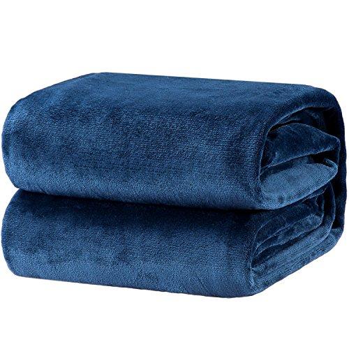 Bedsure Flannel Fleece Luxury Blanket Navy King Size Lightweight Cozy Plush Microfiber Solid Blanket