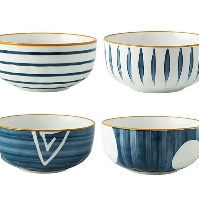 Kota Japan Elegant 7.5 Inch Asian Style Premium Hand Pained Fine Porcelain China Ceramic 54 oz Soup, Salad, Pho or Rice Bowl Set of 4. Chip-Resistant, Oven, Dishwasher, Microwave Safe Dinnerware!