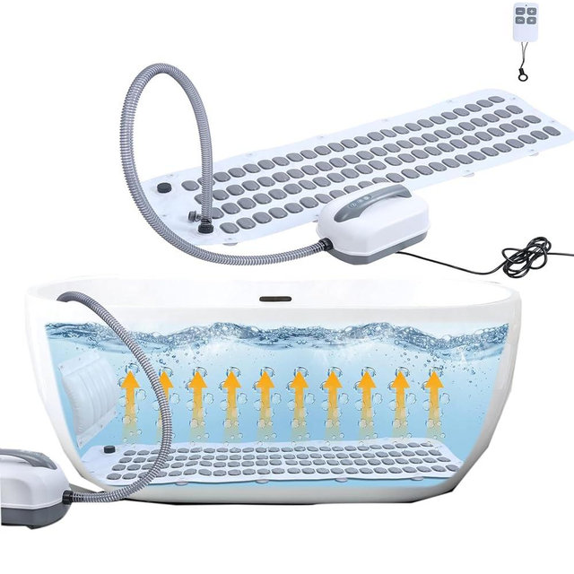 Bubble Bath Massager Mat for Bathtub - Full Body Massage Mat with Remote, Electric Air Pump & Adjustable Bubble Settings (Fits Most Bathtubs)
