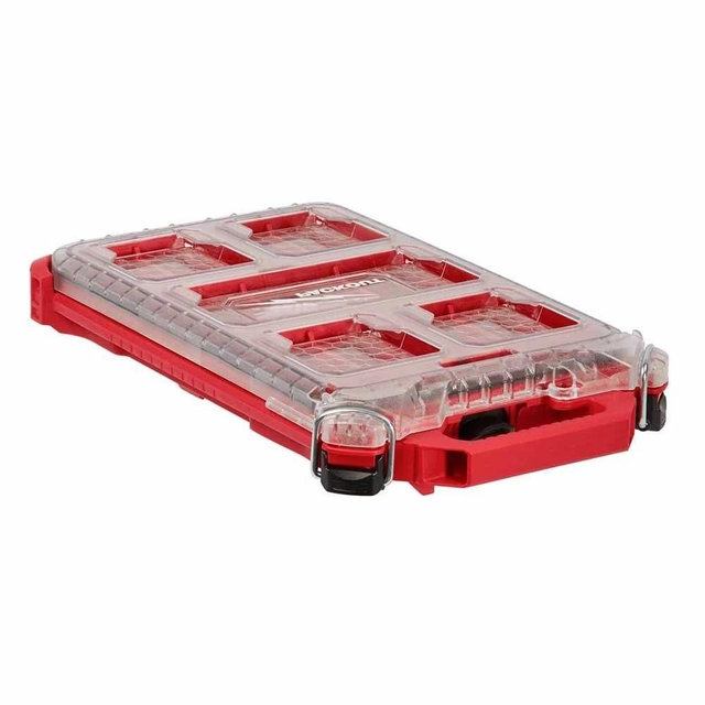 New 48-22-8436 Tool Box for Milwaukee PACKOUT Low-Profile Compact Organizer Length 16.2 in Height 2.5 in Width 9.8 in - Red/Clear