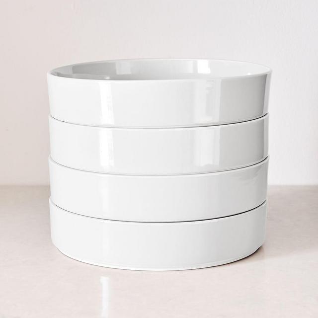 Straight Sided Nested Dinnerware, Pasta Bowl, Stoneware, White, Set of 4