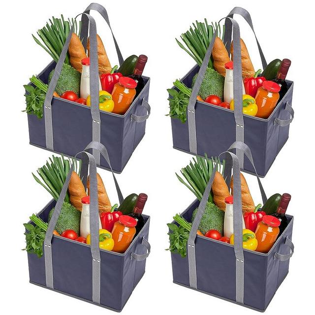 BAG-THAT! 4pk Reusable Grocery Bags Shopping Bags Tote Box Large Heavy Duty Groceries Bag Handles Foldable Reinforced Bottom