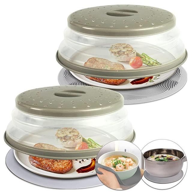 4 In 1, Aidacom Microwave Mat & Food Cover- 10“ Mat as Bowl Holder, Cover for Splatter Guard, Multi-use: Silicone Trivet, Pot Holders, Drying, Baking, Place Mat, Utensils Rest for Kitchen Counter