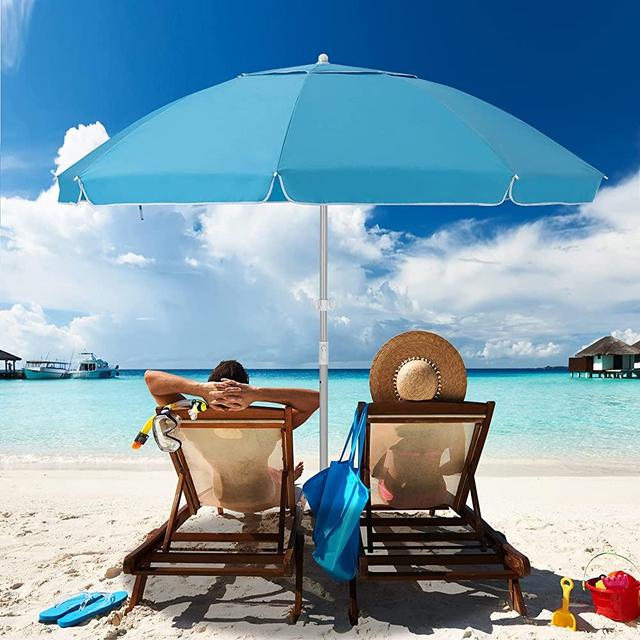 MEWAY 7.5ft Beach Umbrella with Sand Anchor & Tilt Mechanism, Portable UV 50+ Protection, Outdoor Sunshade Umbrella with Carry Bag, for Garden Beach Outdoor