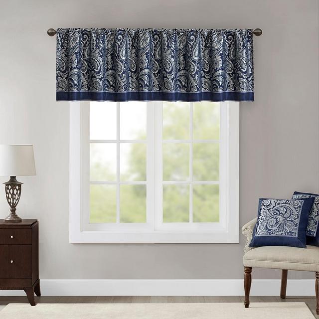 18"x50" Valerie Polyester Jacquard Valance Navy