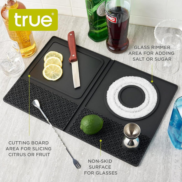 True Bar Mat, Multipurpose, Silicone Cocktail Prep Station, Rimmer, Cutting Board, Drying Mat, Set of 1, Black