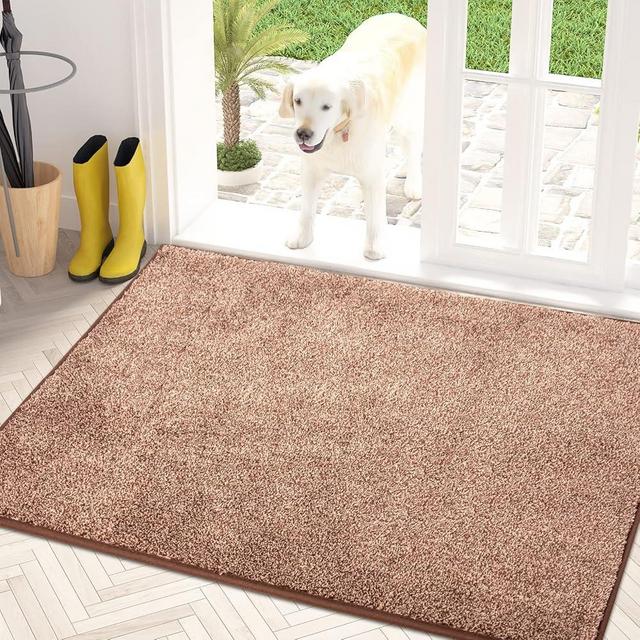 PURRUGS Dirt Trapper Door Mat 31.5" x 47", Non-Slip Machine Washable Entry Rug, Shoe Scraper, Dog Doormat, Super Absorbent Welcome Mat for Front & Back Door, Muddy Shoes & Paws, Brown-Light Cream