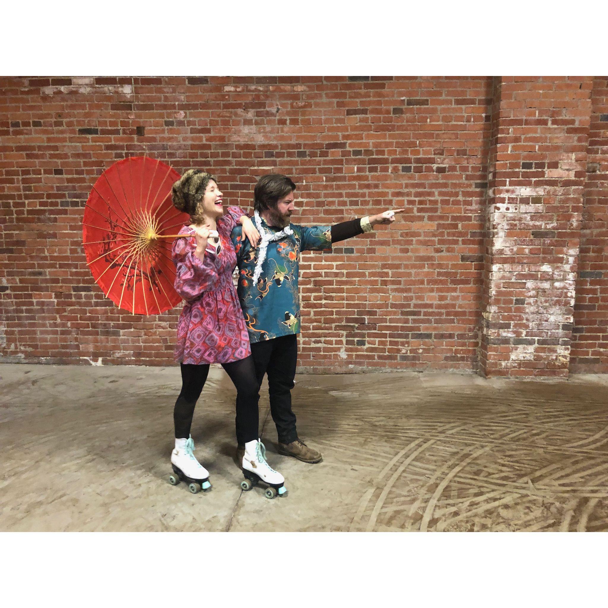 Roller skating in costume